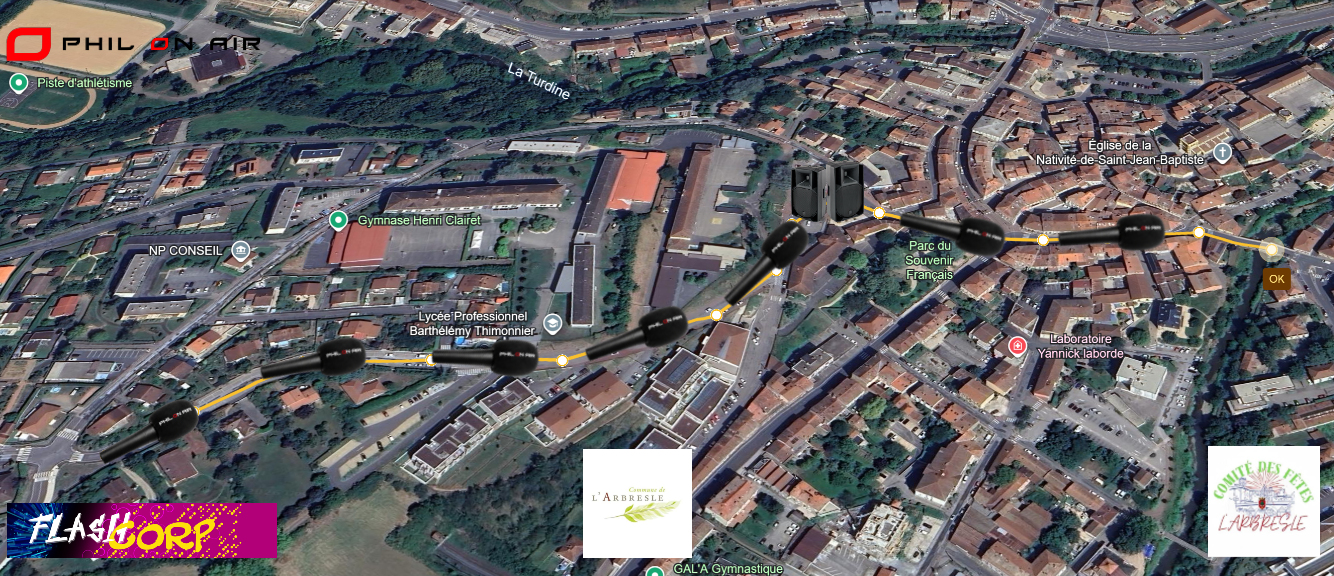 Vue Google Earth - Sonorisation Multipoint L'Arbresle course de caisses à savon 2026