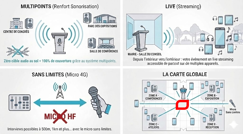 Synthèse des solutions Phil On Air : Multipoints, Live et Sans Limites